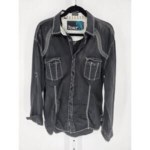 Vintage Y2K Roar Refined Men's XXL Western Embroidered Shirt Black White